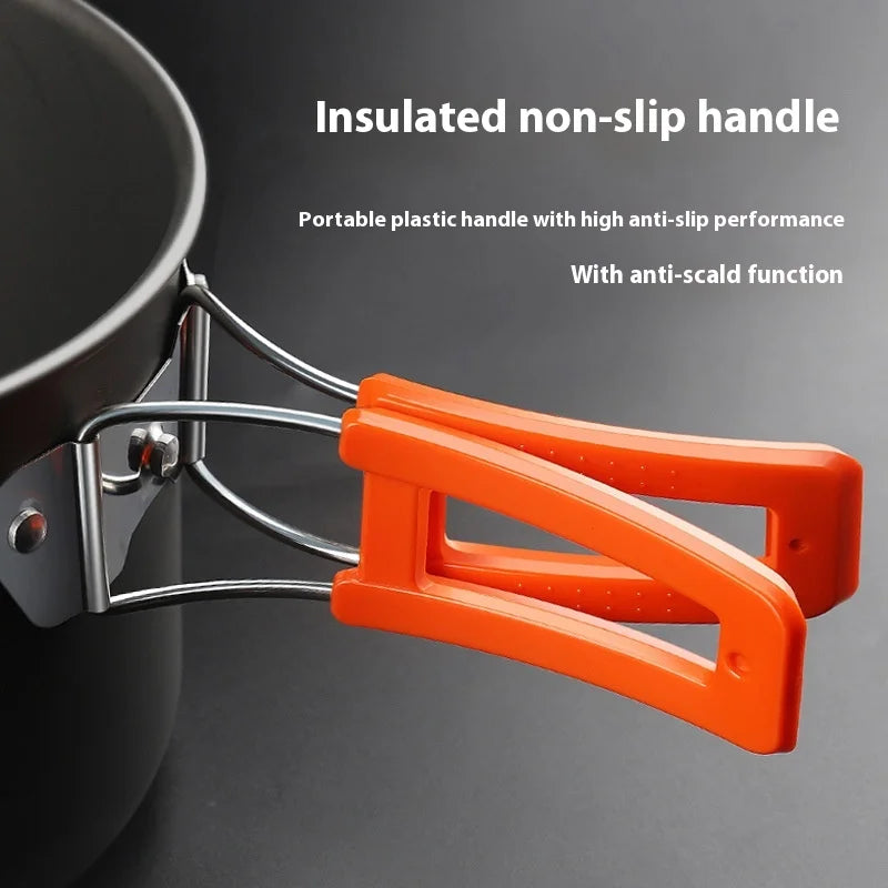 KTX-056787 Portable Anodised Camping Cookware Set with Foldable Stove and Hanging Pot for Outdoor Cooking