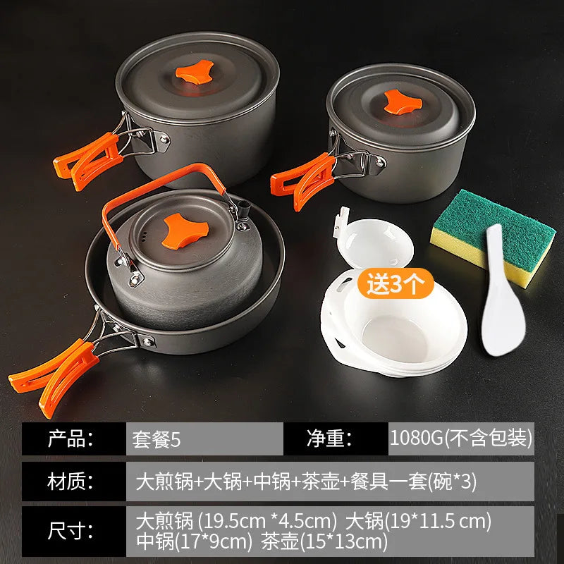 KTX-056787 Portable Anodised Camping Cookware Set with Foldable Stove and Hanging Pot for Outdoor Cooking