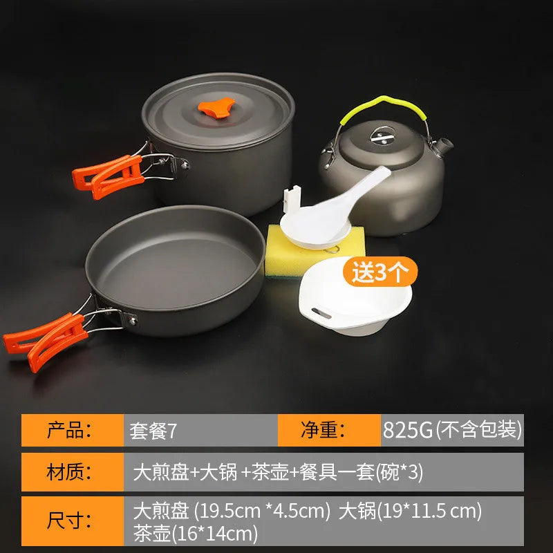 KTX-056787 Portable Anodised Camping Cookware Set with Foldable Stove and Hanging Pot for Outdoor Cooking