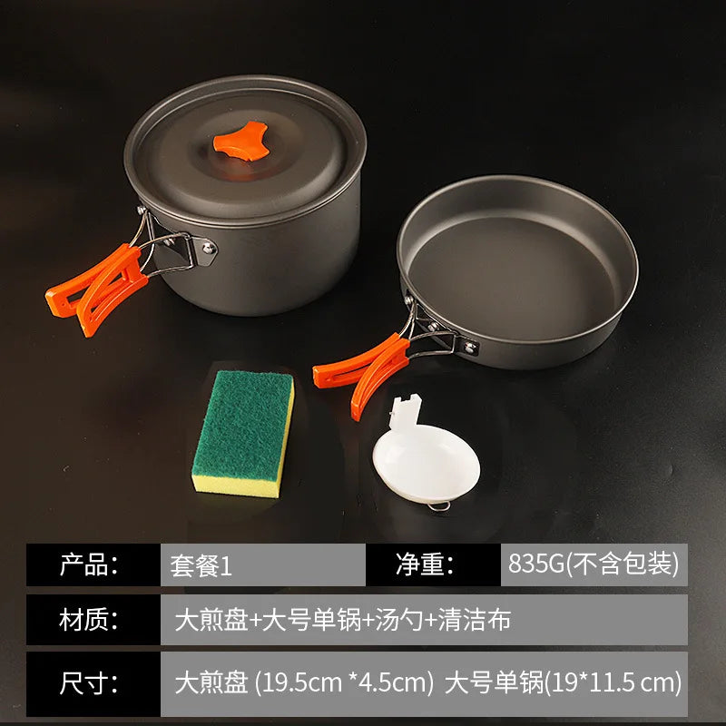 KTX-056787 Portable Anodised Camping Cookware Set with Foldable Stove and Hanging Pot for Outdoor Cooking