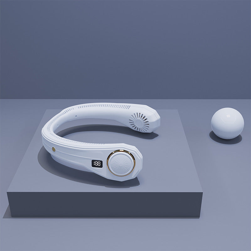 HKM-056787 Rechargeable Bladeless Neckband Fan with Digital Display and Built-in Battery, 4000mAh, USB Power Source