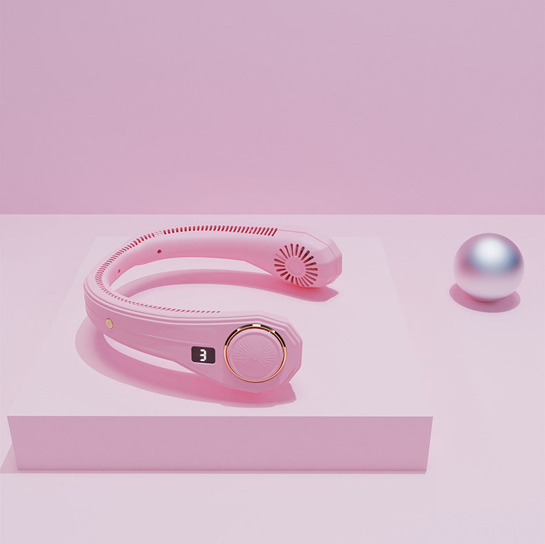 HKM-056787 Rechargeable Bladeless Neckband Fan with Digital Display and Built-in Battery, 4000mAh, USB Power Source