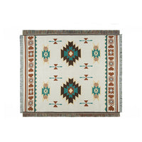 HKM-056979 Geometric Pattern Cotton Blanket with Tassels for RV and Picnic Use