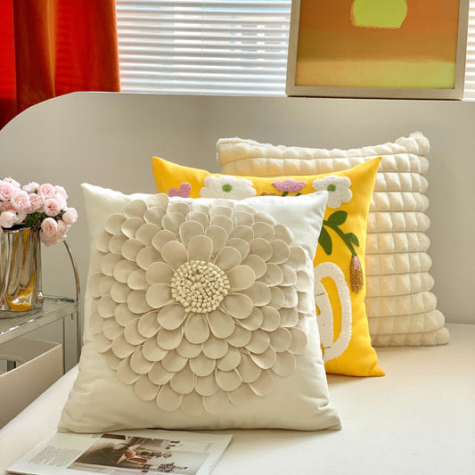 HKM-057235 Three-Dimensional Floral Velvet Pillow in Assorted Colors, 45cm x 45cm