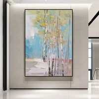 HKM-057363 Handmade Abstract Birch Forest Oil Painting Canvas Art for Living Room Decor, Unframed and Rolled