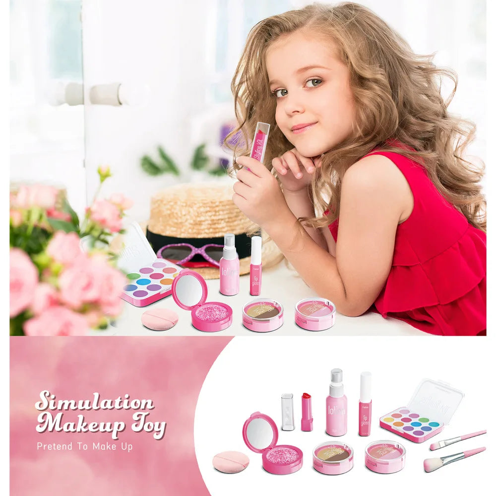 Kids Pretend Play Makeup Case Set with Brush Tools - Ideal Beauty Toy for Children Ages 2 to 14