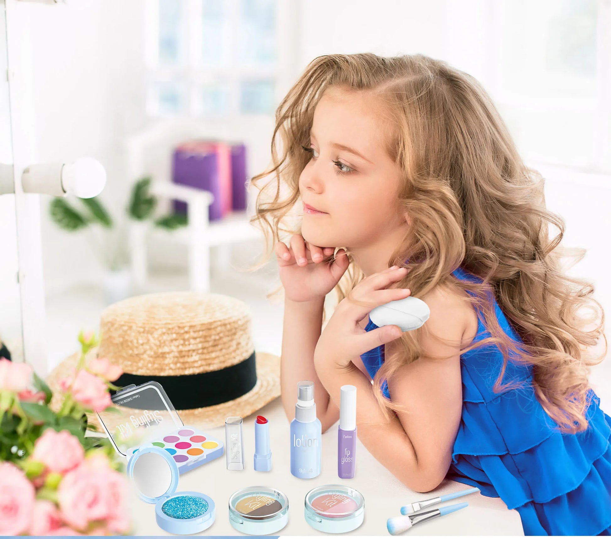 Kids Pretend Play Makeup Case Set with Brush Tools - Ideal Beauty Toy for Children Ages 2 to 14