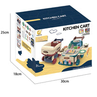 HKM-057683 Kids Kitchen Cooking Push Food Cart Play Set with Color Changing Features for Indoor BBQ Fun