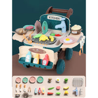 HKM-057683 Kids Kitchen Cooking Push Food Cart Play Set with Color Changing Features for Indoor BBQ Fun