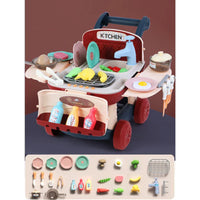 HKM-057683 Kids Kitchen Cooking Push Food Cart Play Set with Color Changing Features for Indoor BBQ Fun