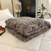 HKM-057747 Cozy Faux Fur Fleece Blanket for All Seasons in Bubble Rabbit Design