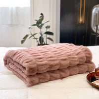 HKM-057747 Cozy Faux Fur Fleece Blanket for All Seasons in Bubble Rabbit Design