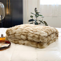 HKM-057747 Cozy Faux Fur Fleece Blanket for All Seasons in Bubble Rabbit Design