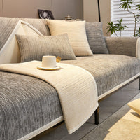 HKM-057811 Chenille Solid Color Sofa Cover in Stream-Light and Stream-Dark Gray, Modern Simplicity Design - 70x70 Size