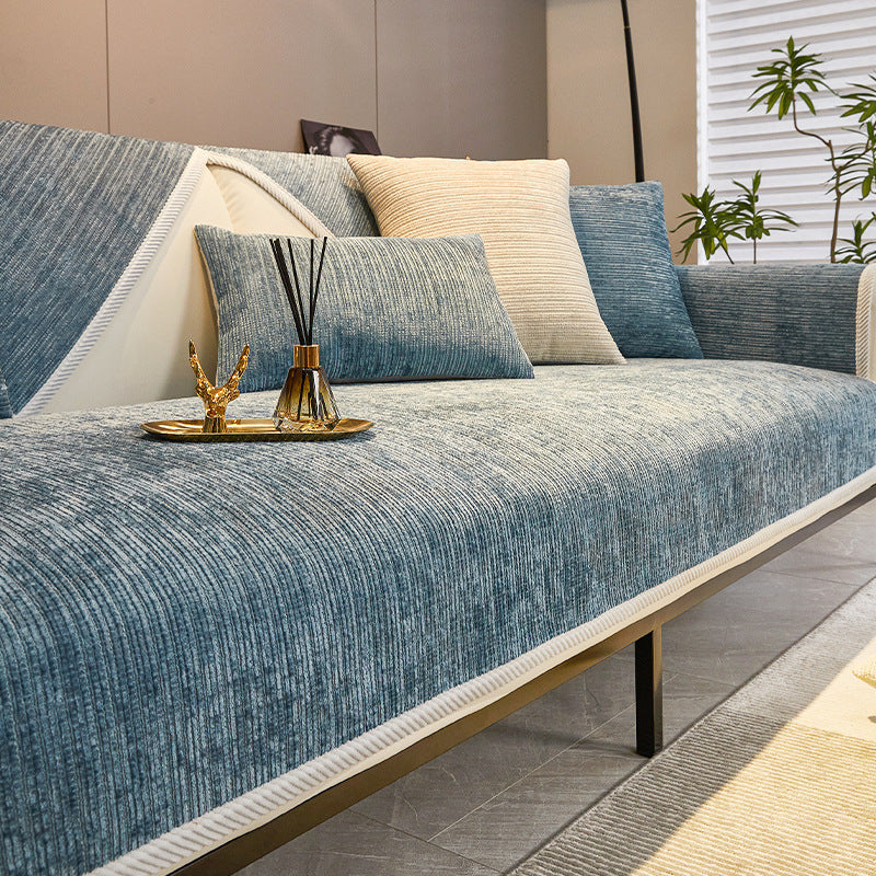 HKM-057811 Chenille Solid Color Sofa Cover in Stream-Light and Stream-Dark Gray, Modern Simplicity Design - 70x70 Size