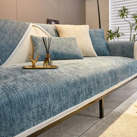 HKM-057811 Chenille Solid Color Sofa Cover in Stream-Light and Stream-Dark Gray, Modern Simplicity Design - 70x70 Size