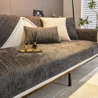 HKM-057811 Chenille Solid Color Sofa Cover in Stream-Light and Stream-Dark Gray, Modern Simplicity Design - 70x70 Size