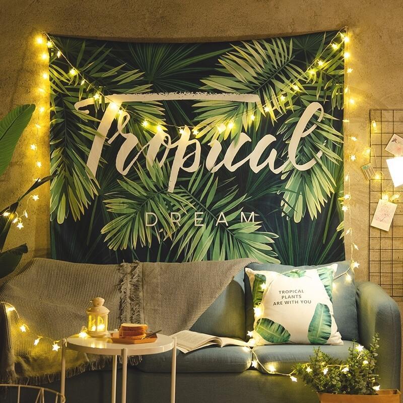 HKM-058131 Machine Washable Non-Woven Fabric Tapestry Wall Covering - Green Bottom Banana Leaf Design (95*73cm & 150*130cm)