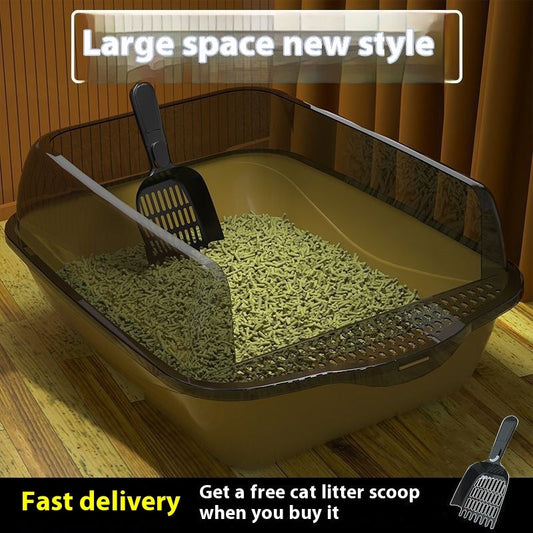 HKM-058259 Splash-proof Semi-closed Cat Litter Box with Free Cat Litter Scoop