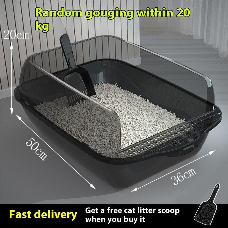 HKM-058259 Splash-proof Semi-closed Cat Litter Box with Free Cat Litter Scoop