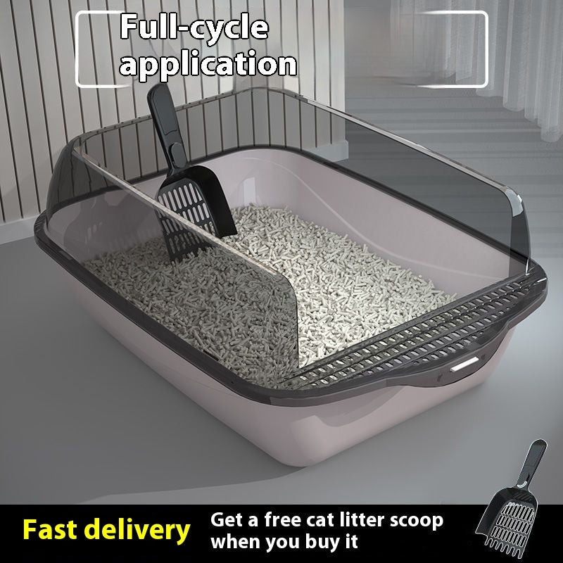 HKM-058259 Splash-proof Semi-closed Cat Litter Box with Free Cat Litter Scoop