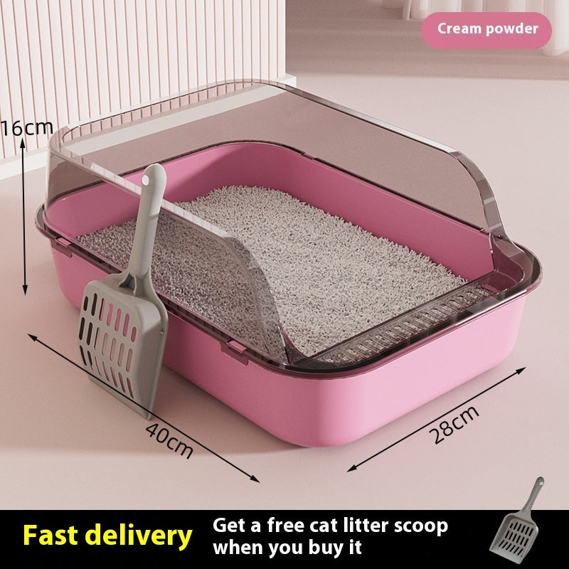 HKM-058259 Splash-proof Semi-closed Cat Litter Box with Free Cat Litter Scoop