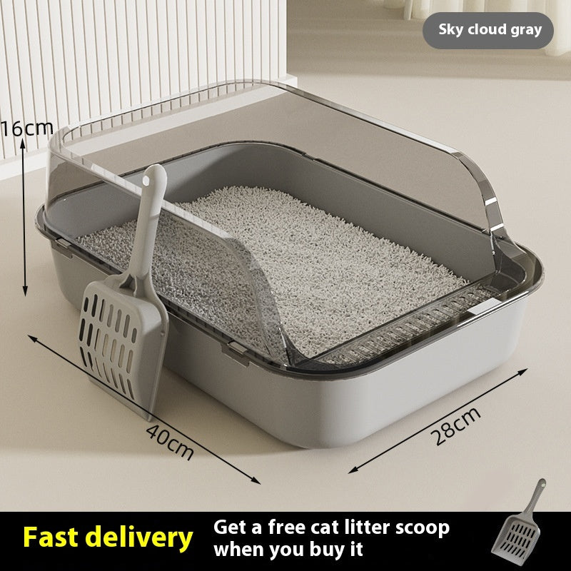 HKM-058259 Splash-proof Semi-closed Cat Litter Box with Free Cat Litter Scoop