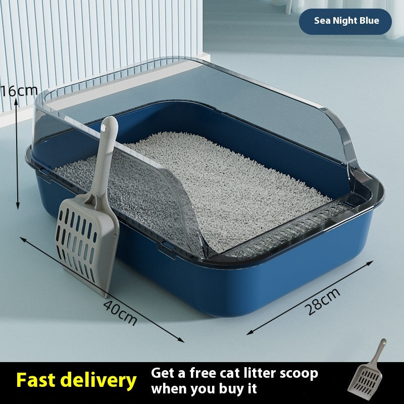 HKM-058259 Splash-proof Semi-closed Cat Litter Box with Free Cat Litter Scoop