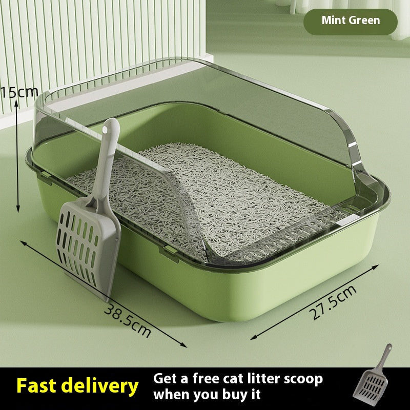 HKM-058259 Splash-proof Semi-closed Cat Litter Box with Free Cat Litter Scoop