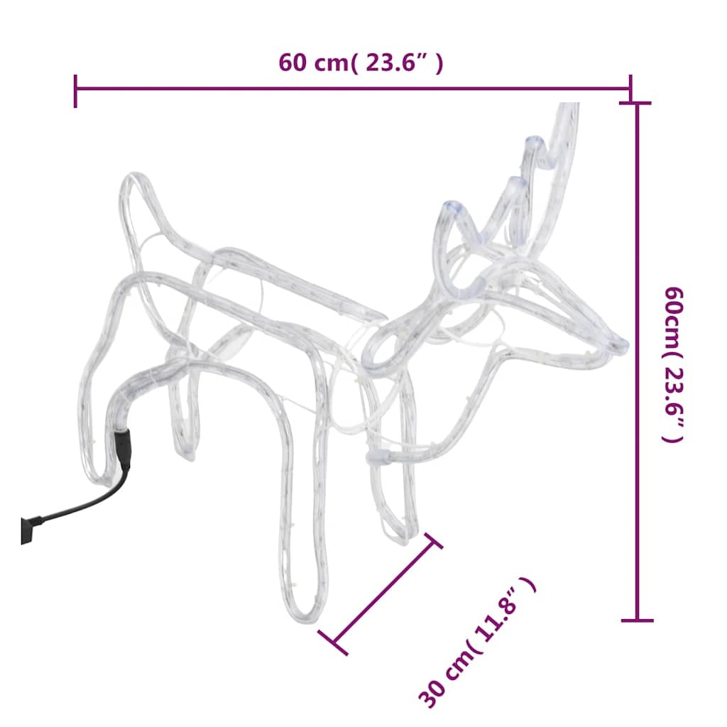 HKM-058387 Warm White LED Reindeer Silhouette Christmas Light – 60x30x60 cm, 120 LEDs, Steel and PVC, IP44
