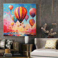 HKM-058515 Handmade Oil Painting Canvas Wall Art - Romantic Hot Air Balloon Landscape for Living Room Decor