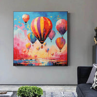 HKM-058515 Handmade Oil Painting Canvas Wall Art - Romantic Hot Air Balloon Landscape for Living Room Decor
