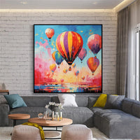 HKM-058515 Handmade Oil Painting Canvas Wall Art - Romantic Hot Air Balloon Landscape for Living Room Decor