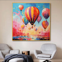 HKM-058515 Handmade Oil Painting Canvas Wall Art - Romantic Hot Air Balloon Landscape for Living Room Decor