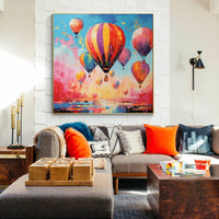 HKM-058515 Handmade Oil Painting Canvas Wall Art - Romantic Hot Air Balloon Landscape for Living Room Decor