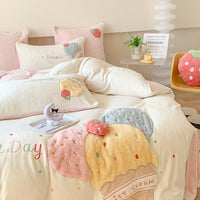 HKM-058579 Cartoon Anime Milk Fiber Four-Piece Bedding Set with Embroidery