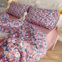 HKM-058579 Floral Print Cotton Bedding Set in Various Sizes with Pillowcases and Quilt Covers