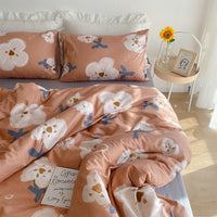 HKM-058579 Floral Print Cotton Bedding Set in Various Sizes with Pillowcases and Quilt Covers