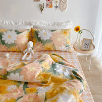 HKM-058579 Floral Print Cotton Bedding Set in Various Sizes with Pillowcases and Quilt Covers