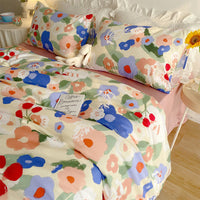 HKM-058579 Floral Print Cotton Bedding Set in Various Sizes with Pillowcases and Quilt Covers