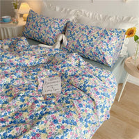 HKM-058579 Floral Print Cotton Bedding Set in Various Sizes with Pillowcases and Quilt Covers