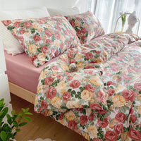 HKM-058579 Floral Print Cotton Bedding Set in Various Sizes with Pillowcases and Quilt Covers