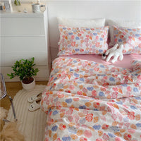 HKM-058579 Floral Print Cotton Bedding Set in Various Sizes with Pillowcases and Quilt Covers