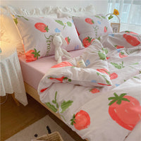 HKM-058579 Floral Print Cotton Bedding Set in Various Sizes with Pillowcases and Quilt Covers