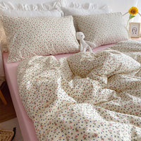HKM-058579 Floral Print Cotton Bedding Set in Various Sizes with Pillowcases and Quilt Covers