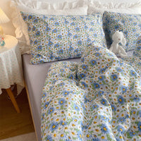 HKM-058579 Floral Print Cotton Bedding Set in Various Sizes with Pillowcases and Quilt Covers