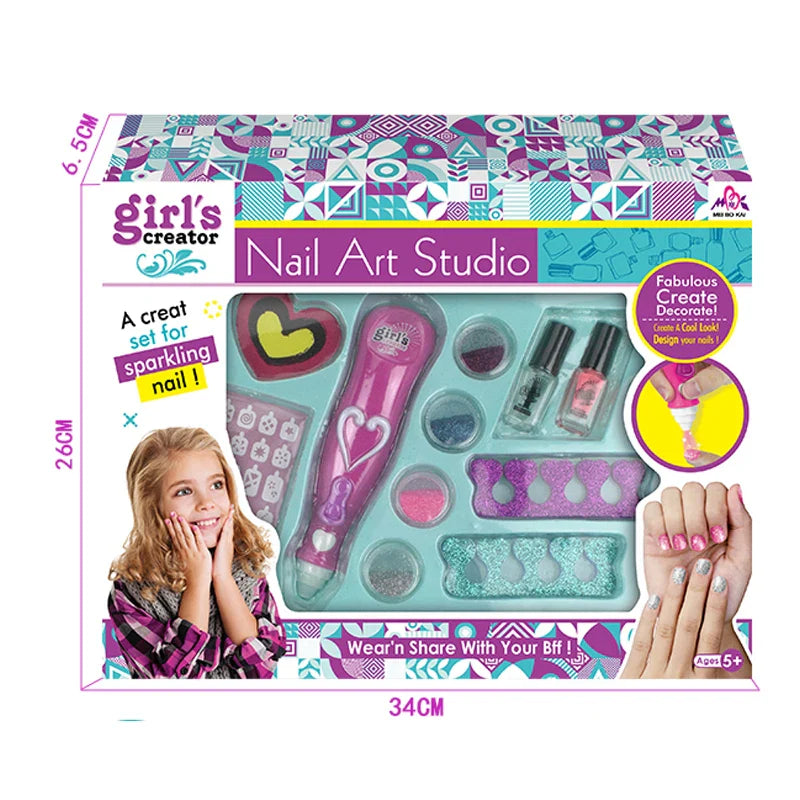 HKM-058835 Sparkling Nail Art Set for Kids - Creative Play House Toy for Girls Ages 6 and Up