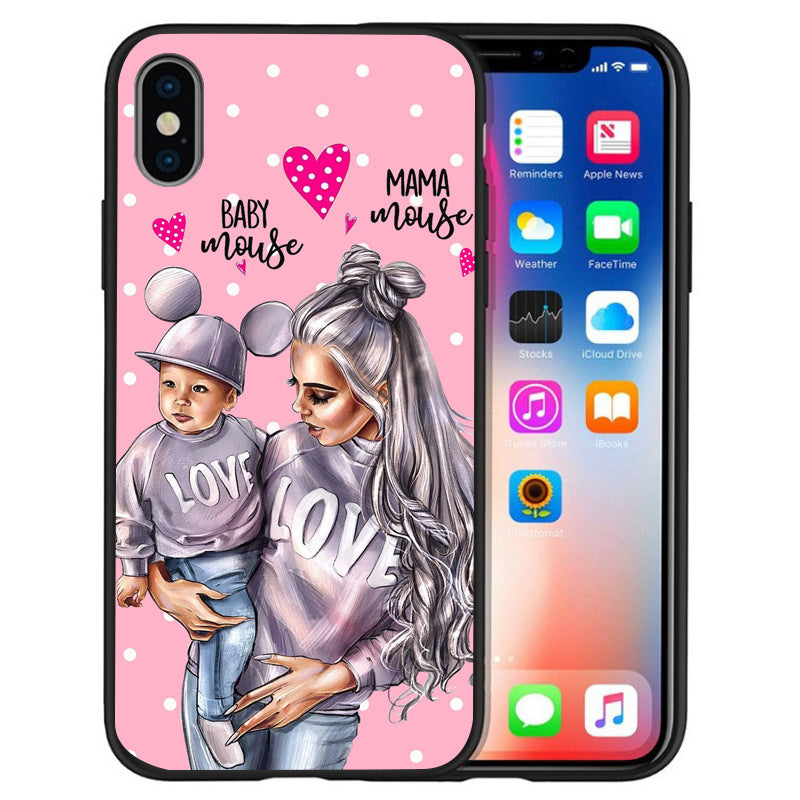HKM-058835 Trendy Mother and Baby TPU Phone Case with Lettered Designs in Solid Colors