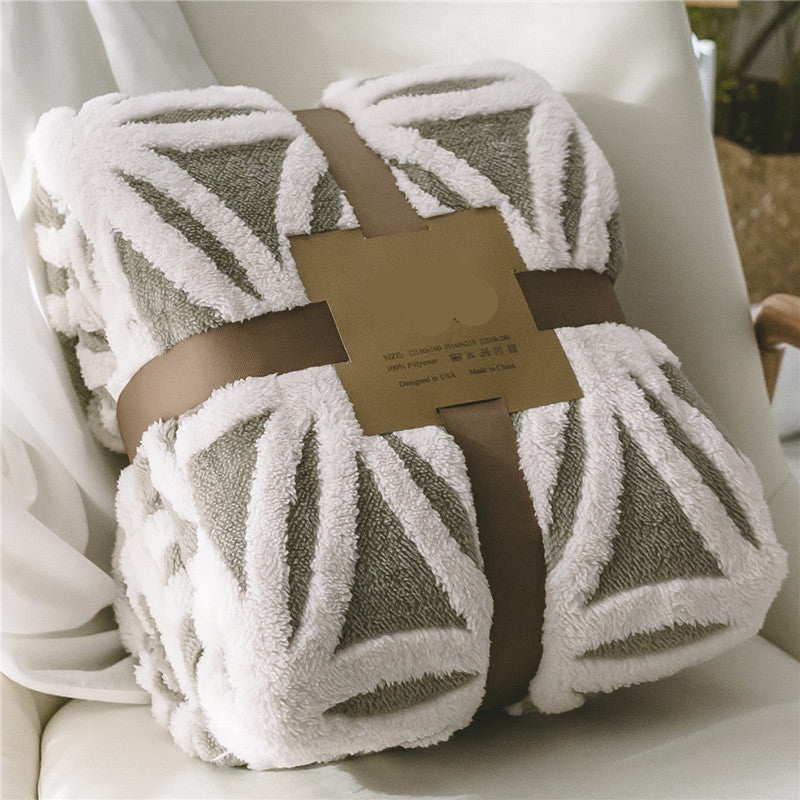 HKM-058899 Thickened Jacquard Blanket in Glacier Blue, Rimini Red, Chablis Green, Beautiful Yellow, Olive Green, Deep Sea Blue - 100% Polyester, Simple Modern Design, Multiple Sizes Available