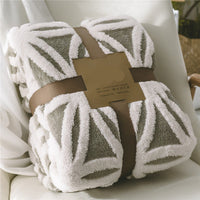 HKM-058899 Thickened Jacquard Blanket in Glacier Blue, Rimini Red, Chablis Green, Beautiful Yellow, Olive Green, Deep Sea Blue - 100% Polyester, Simple Modern Design, Multiple Sizes Available